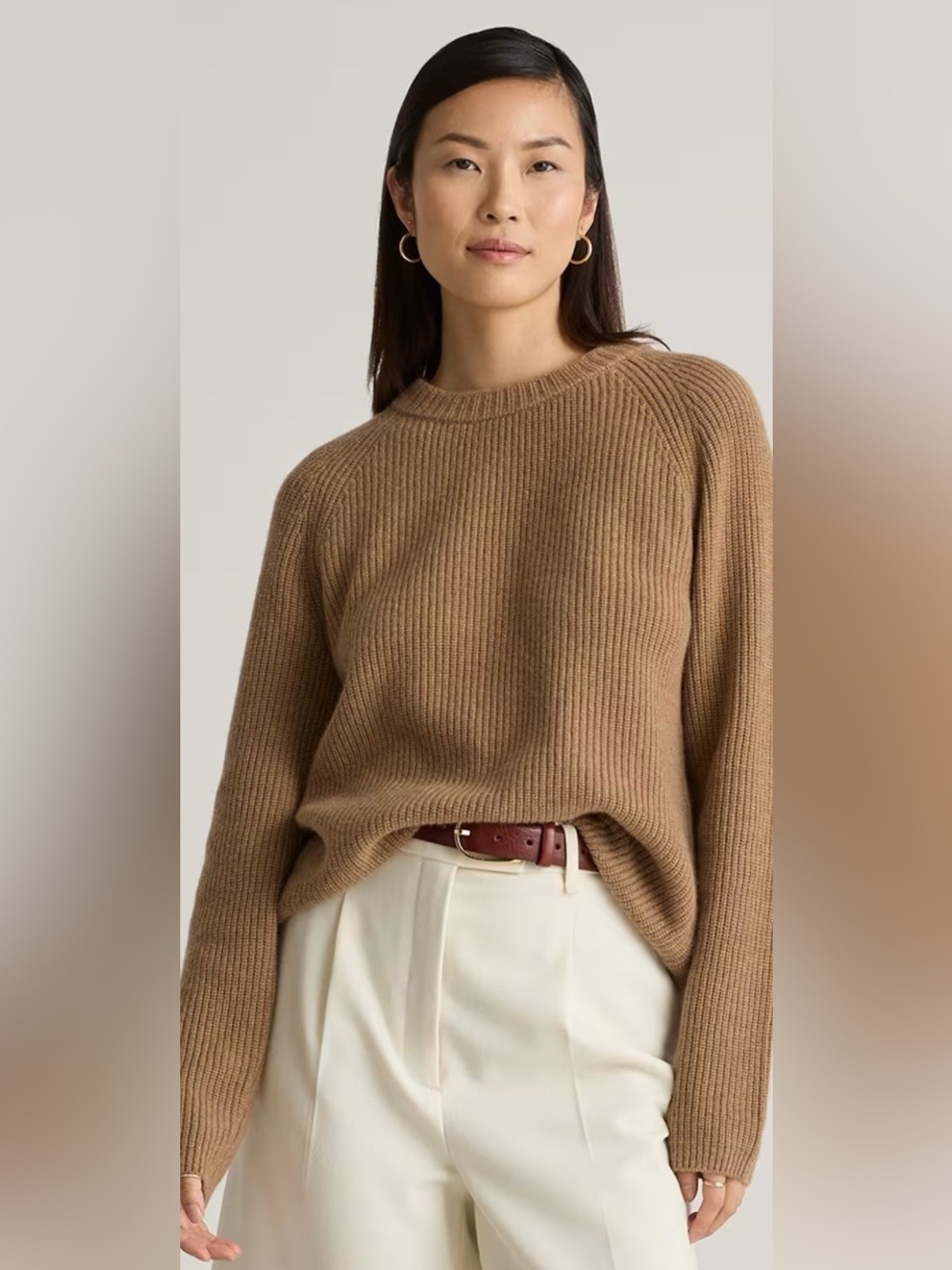 Celine Ribbed Crewneck Sweater in Camel